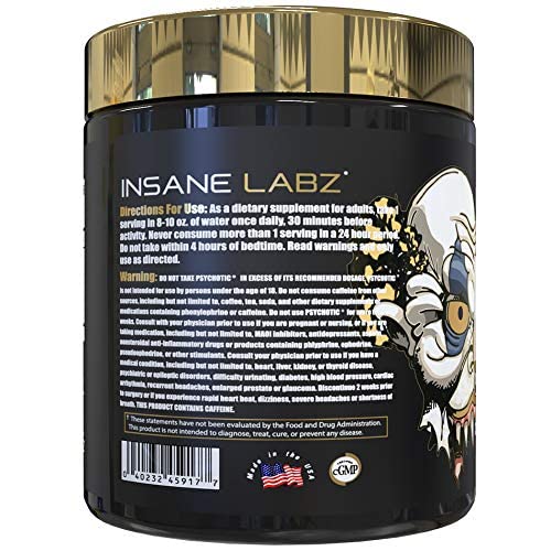 Close-up of Psychotic Gold label highlighting key ingredients