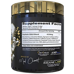 Psychotic Gold scoop dispensed illustrating serving size for endurance