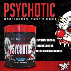 Insane Labz Psychotic ingredient list graphics showing beta-alanine and creatine details.