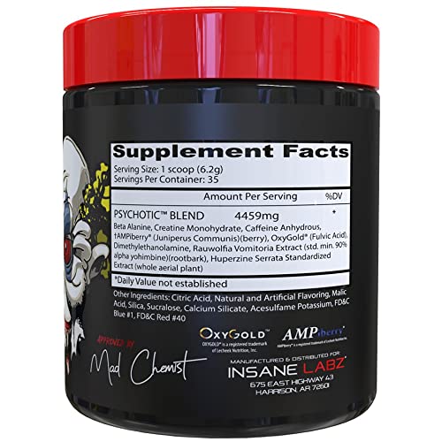 Insane Labz Psychotic label closeup showing key ingredients.