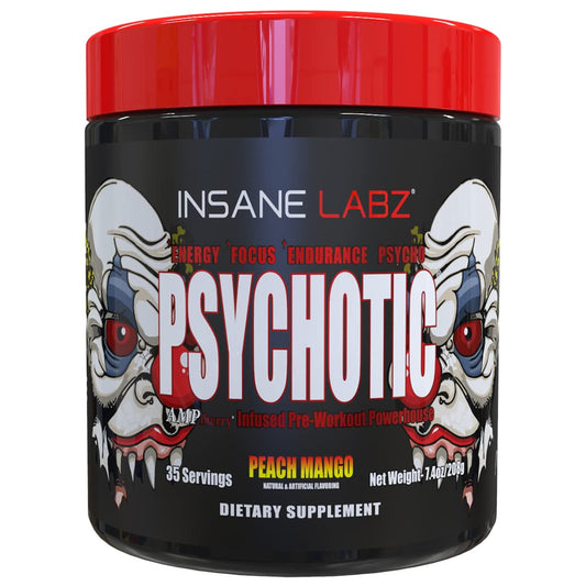 Insane Labz Psychotic peach mango tub energizing workouts with long-lasting focus.