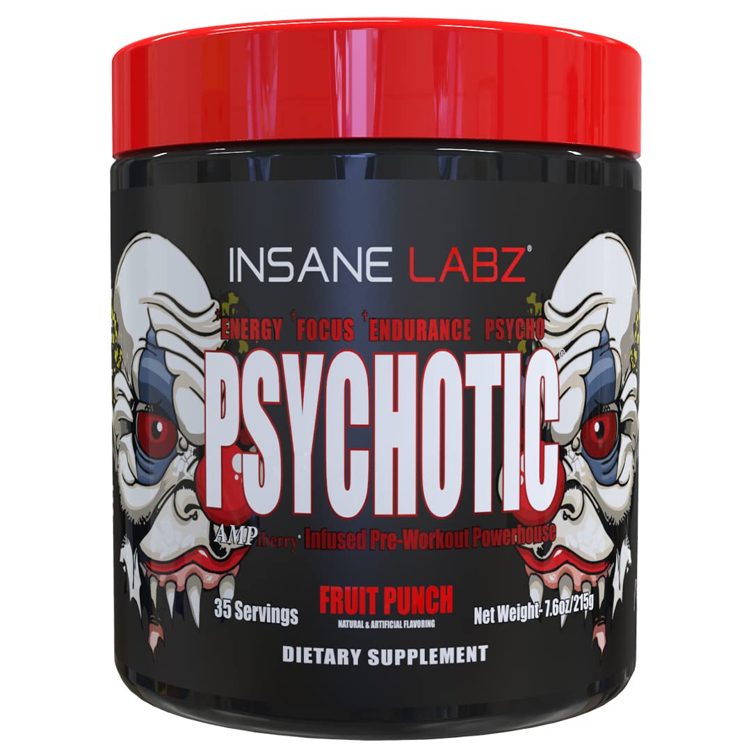 Insane Labz Psychotic powder tub front view for a high-energy pre-workout.