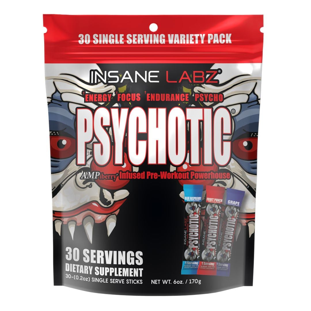 Insane Labz Psychotic powder tub front view for powerful pre-workout energy
