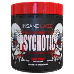 Insane Labz Psychotic powder tub front view for a high-energy pre-workout.