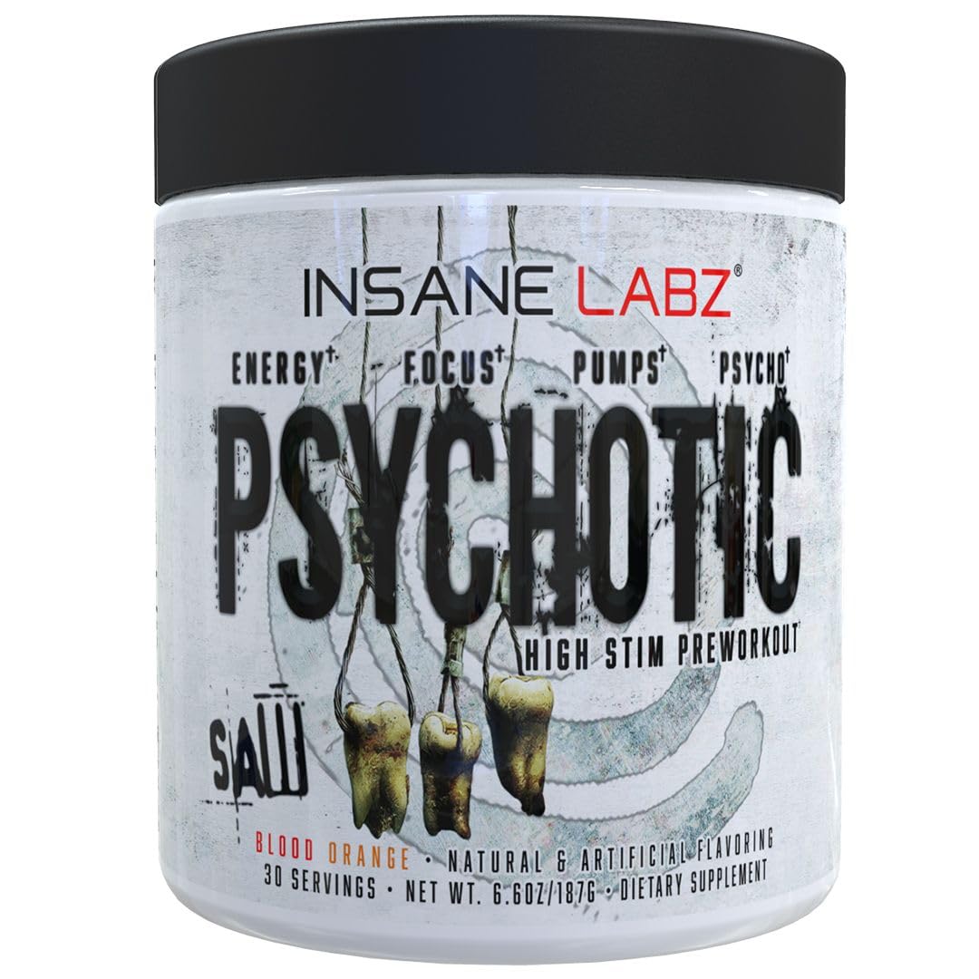 Insane Labz Psychotic Saw Blood Orange tub for a high-energy pre workout boost