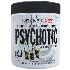 Insane Labz Psychotic Saw Blood Orange tub for a high-energy pre workout boost