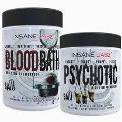 Insane Labz Psychotic Saw bottle front showcasing energy-boosting pre-workout for intense gym sessions