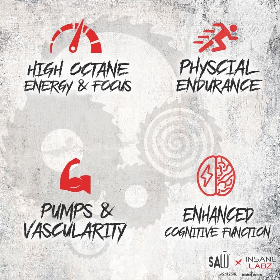 Insane Labz Psychotic SAW fruit punch flavor for rapid energy and concentration.