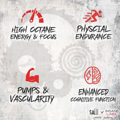 Insane Labz Psychotic SAW fruit punch flavor for rapid energy and concentration.