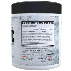 Insane Labz Psychotic SAW label ingredients showcases focus and energy formula.
