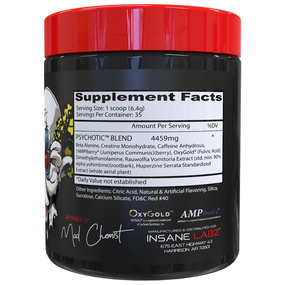 Insane Labz Psychotic scoop close-up illustrating precise serving for sustained training sessions.