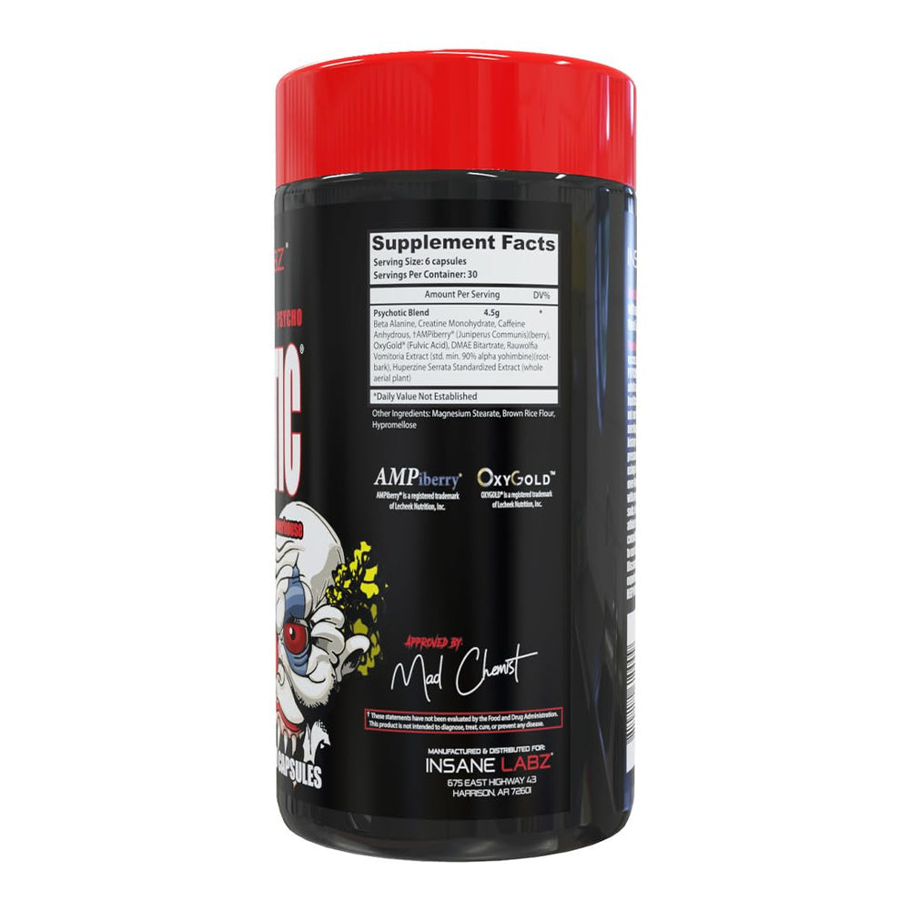 Insane Labz Psychotic serving size depicted for sustained focus.