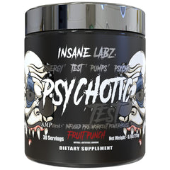 Insane Labz Psychotic Test front label shows high-stim energy for intense workouts.