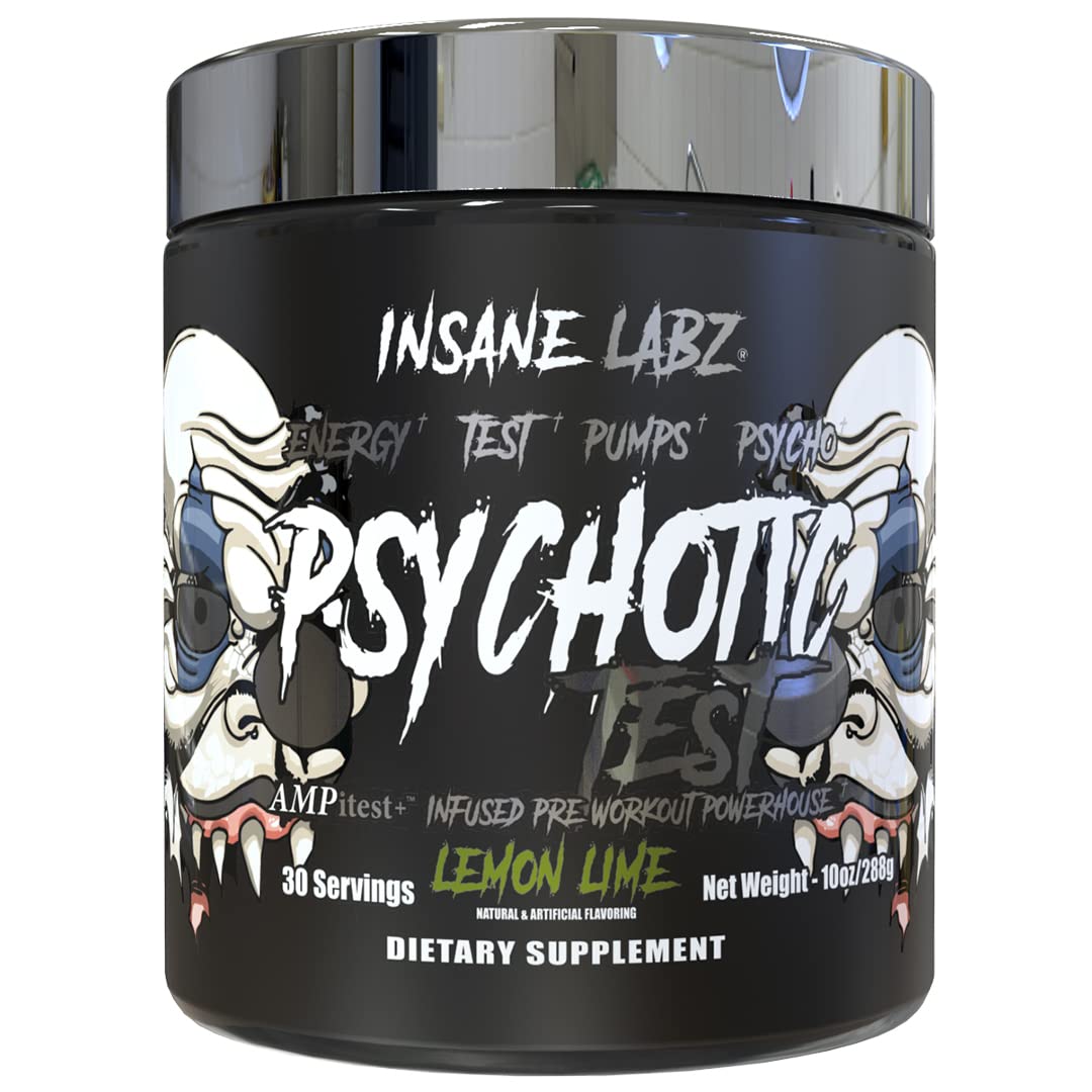 Insane Labz Psychotic Test tub front view promoting intense training energy and focus.