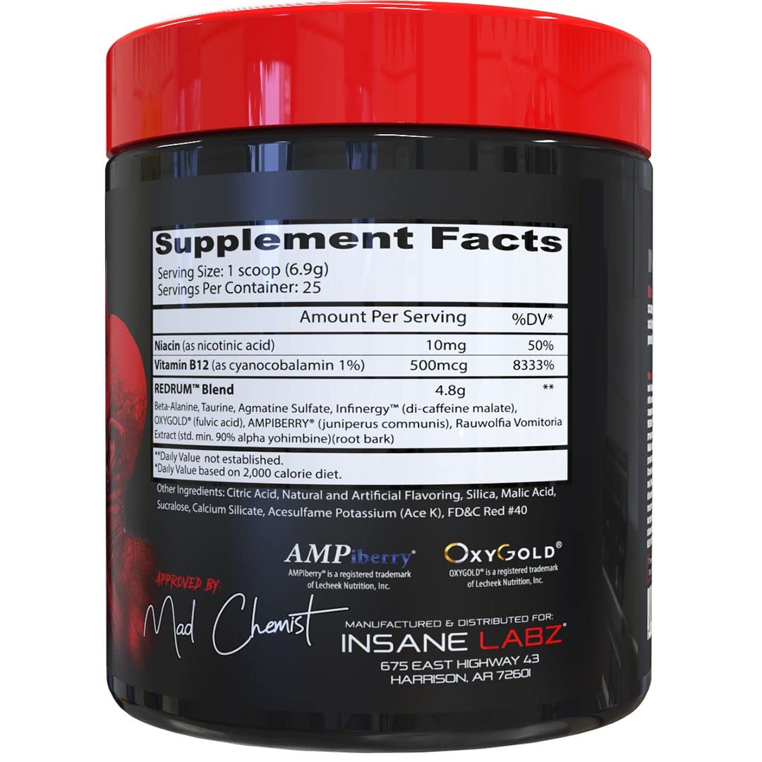 Insane Labz Redrum grape scoop beside powder for quick mixing