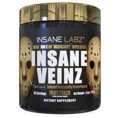 Insane Labz Veinz Gold bottle front view highlights non-stimulant nitric oxide support.