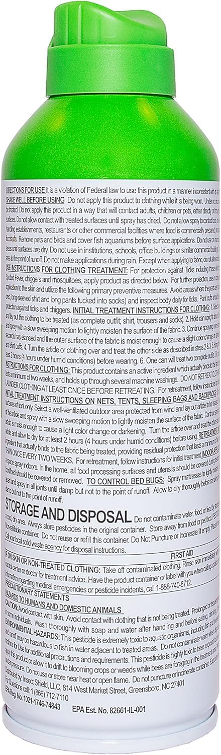 Insect Shield Premium Permethrin spray applied to clothing for pest defense.