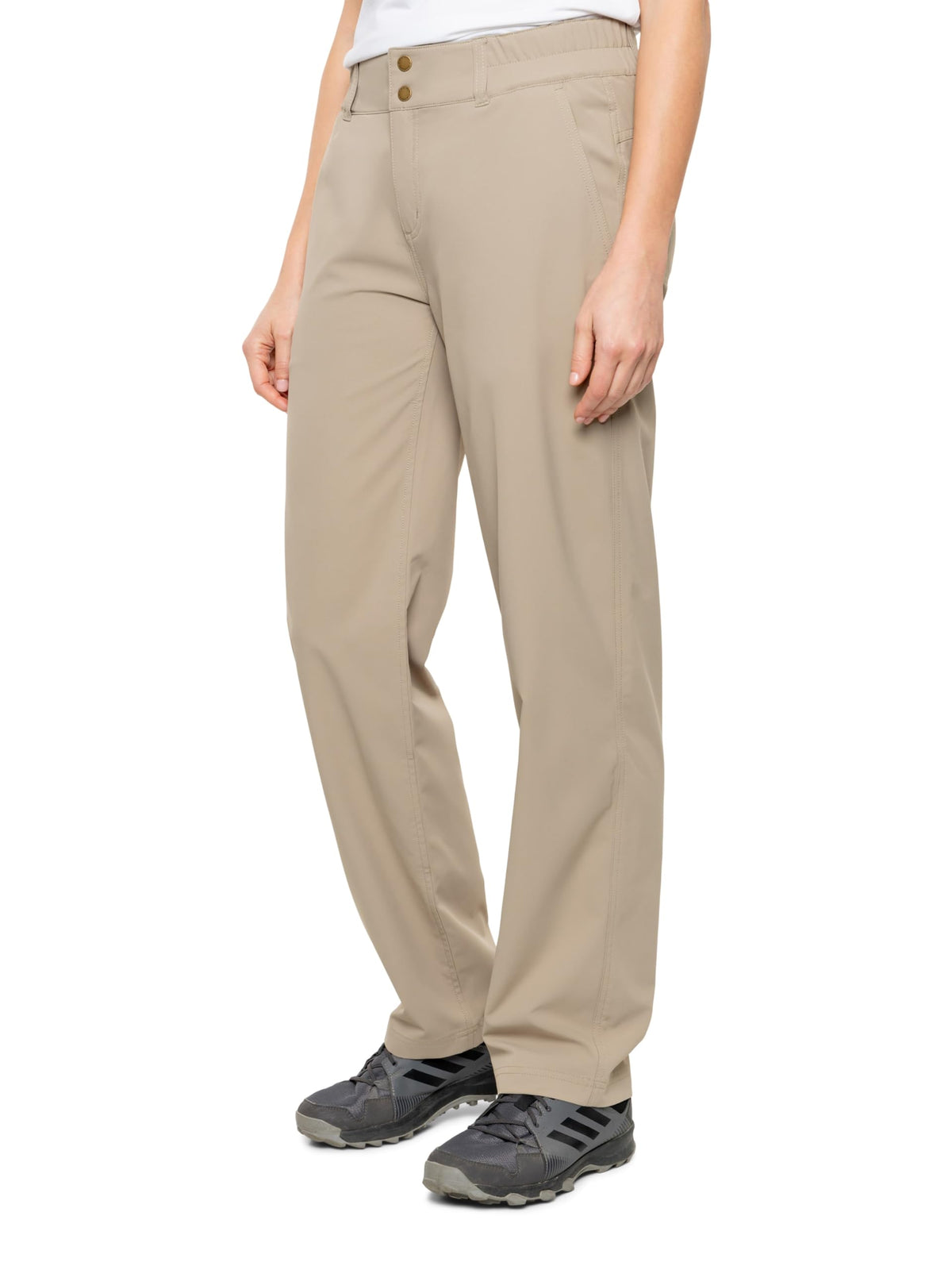 Insect Shield Women's Elements Lite Pant front view in khaki showing comfortable fit.