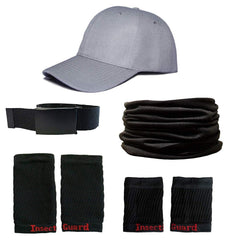 InsectGuard grey hat with gaiters for outdoor insect protection.