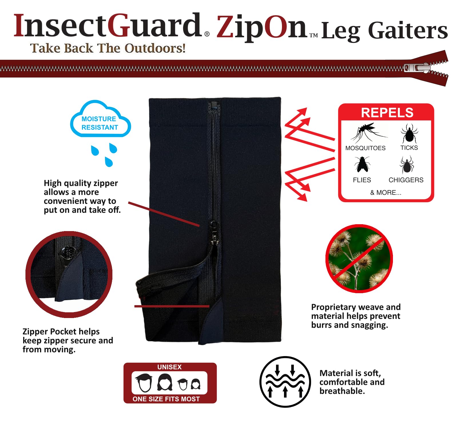 InsectGuard Tick Gaiters zipper closure demo for easy on-off.
