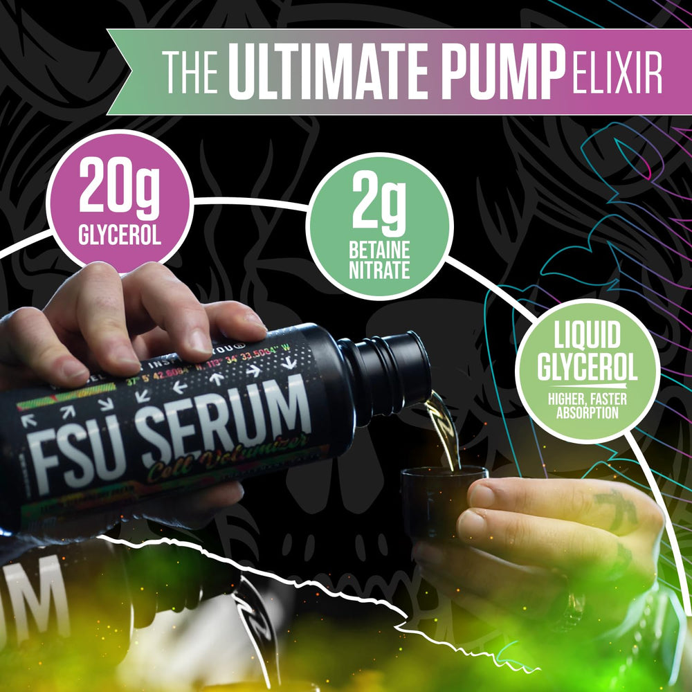Inspired Nutraceuticals FSU Serum pumps action—visual suggesting vascular pumps during lifting.