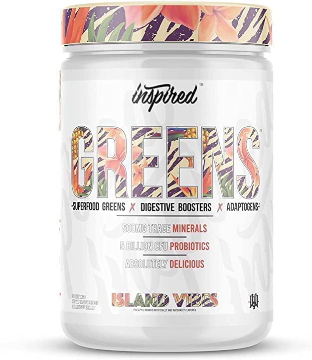 Inspired Nutraceuticals Greens bottle pouring for a quick daily energy boost