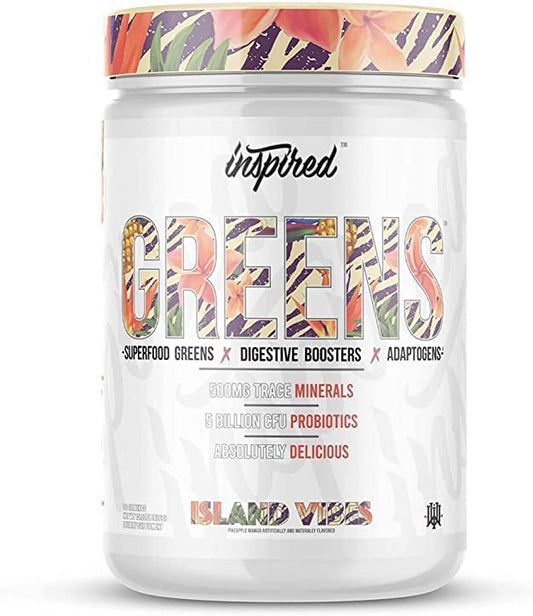 Inspired Nutraceuticals Greens bottle pouring for a quick daily energy boost