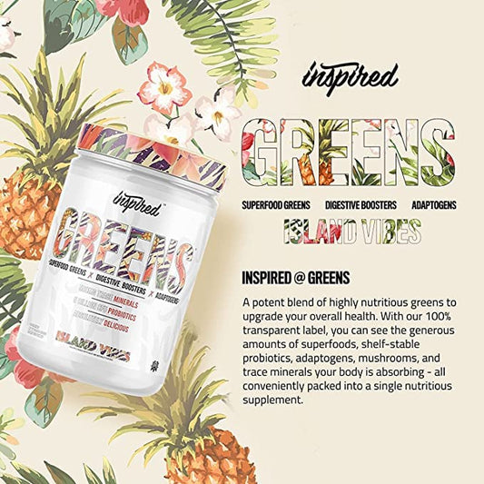 Inspired Nutraceuticals Greens glass blending a tropical pineapple punch mix