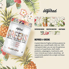 Inspired Nutraceuticals Greens glass blending a tropical pineapple punch mix