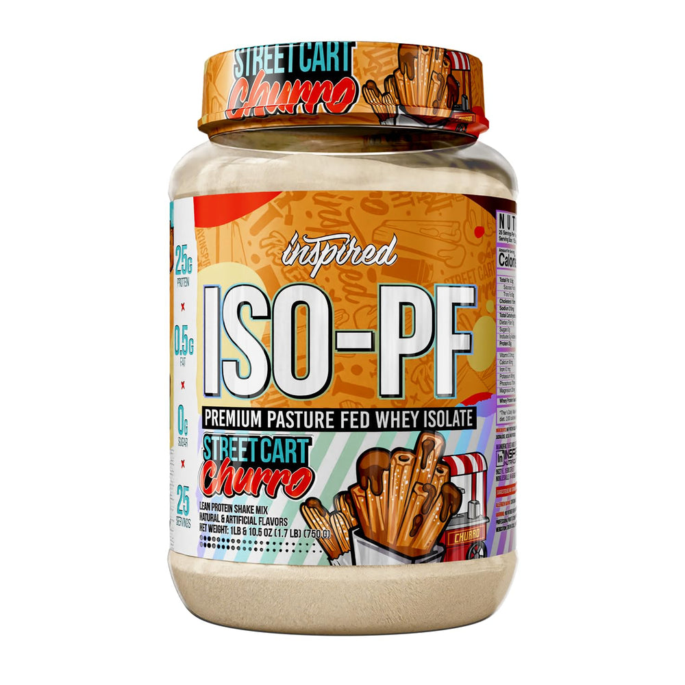 Inspired Nutraceuticals ISO-PF whey isolate bottle showing clean grass-fed protein for post-workout recovery.