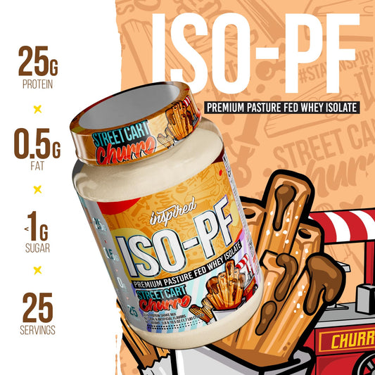 Inspired Nutraceuticals ISO-PF whey isolate scoop highlighting convenient macro-friendly protein for daily use.