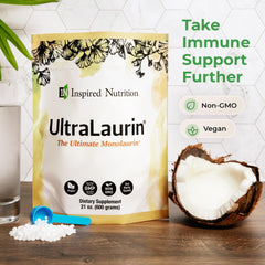 Daily-use bottle of UltraLaurin on kitchen counter for adult wellness.