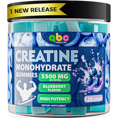 InspireLife ABC creatine gummies blueberry bottle for convenient daily energy support