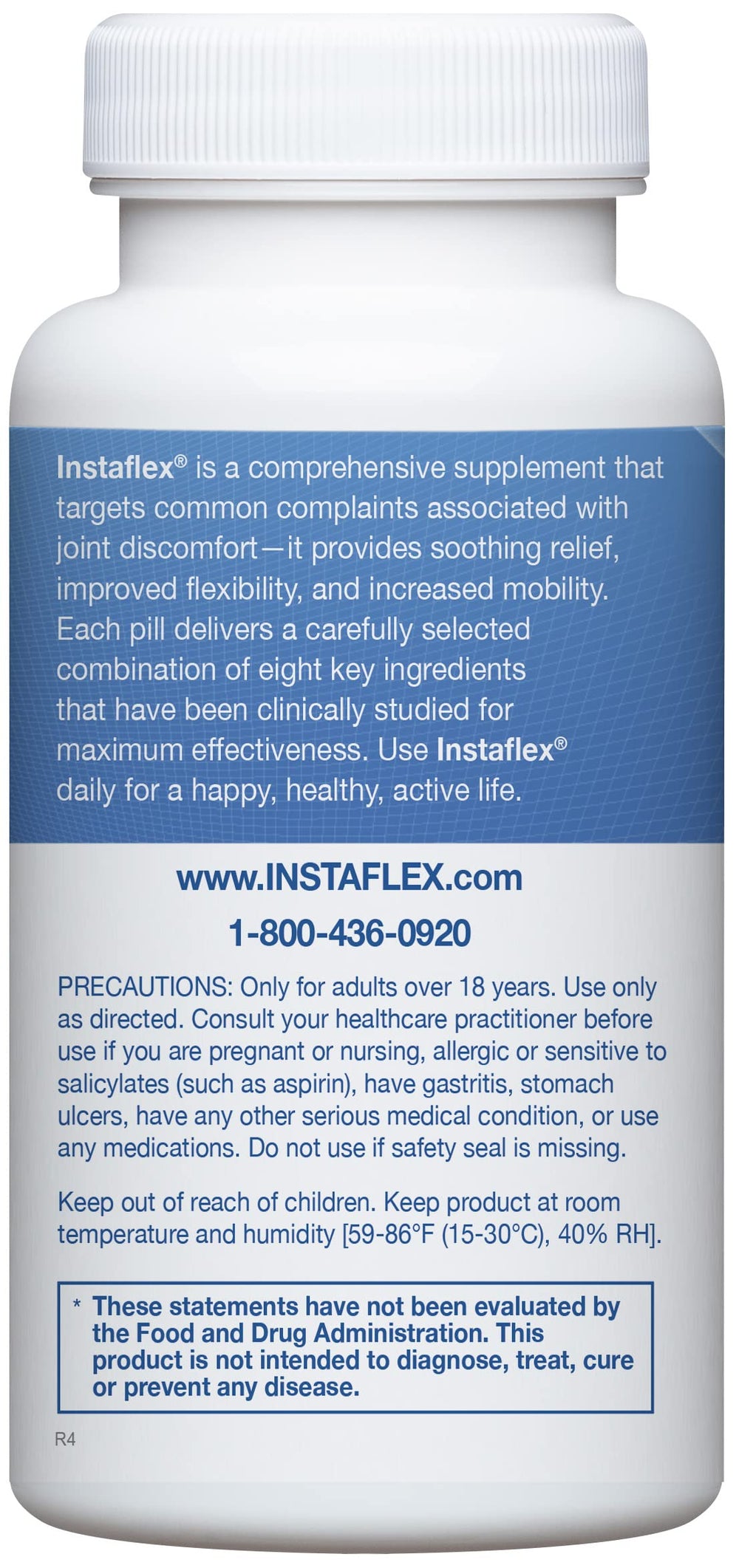 Instaflex label front displays dosage and usage for daily joint support