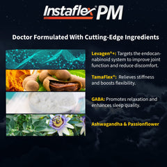 Instaflex PM on a bedside nightstand during nighttime routine promotes relaxation and mobility