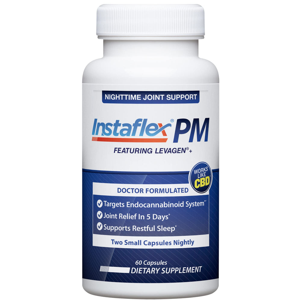 Instaflex PM bottle front showcases label highlighting nighttime joint support and mobility benefits