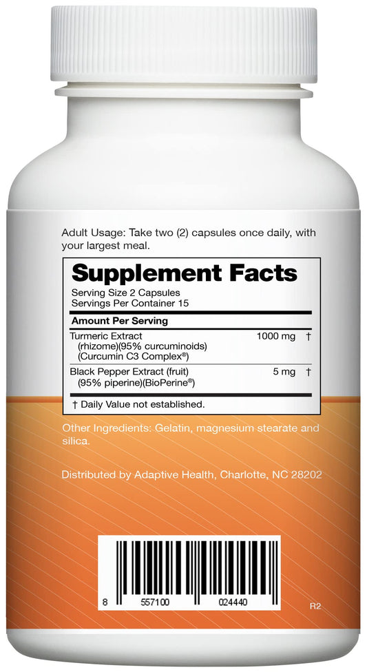 Instaflex Super Turmeric bottle label shows 1000mg curcumin and BioPerine for absorption.