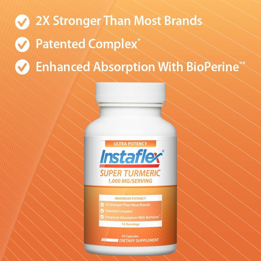 Instaflex Super Turmeric capsules close-up shows high potency curcuminoids