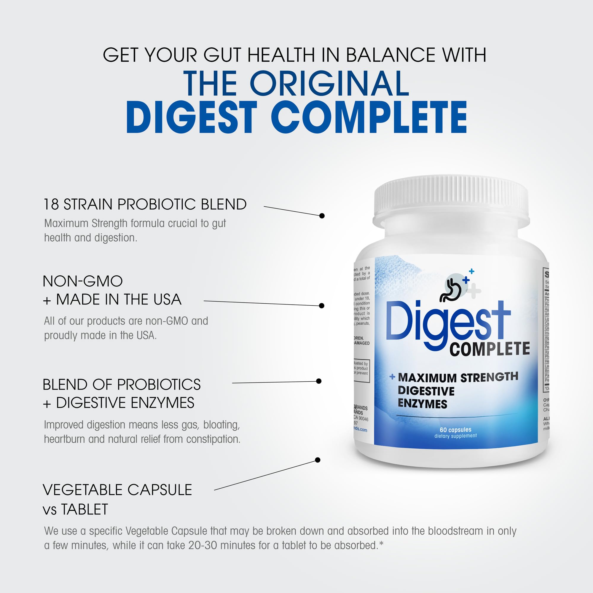 Instant Brands Digest Complete label close-up showing vegetarian capsules