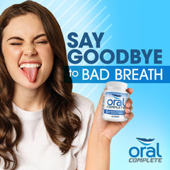 Instant Brands Oral Complete visual highlights natural, probiotic blend for oral health.