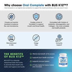 Instant Brands Oral Complete label detail emphasizes BLIS K12 and collagen.
