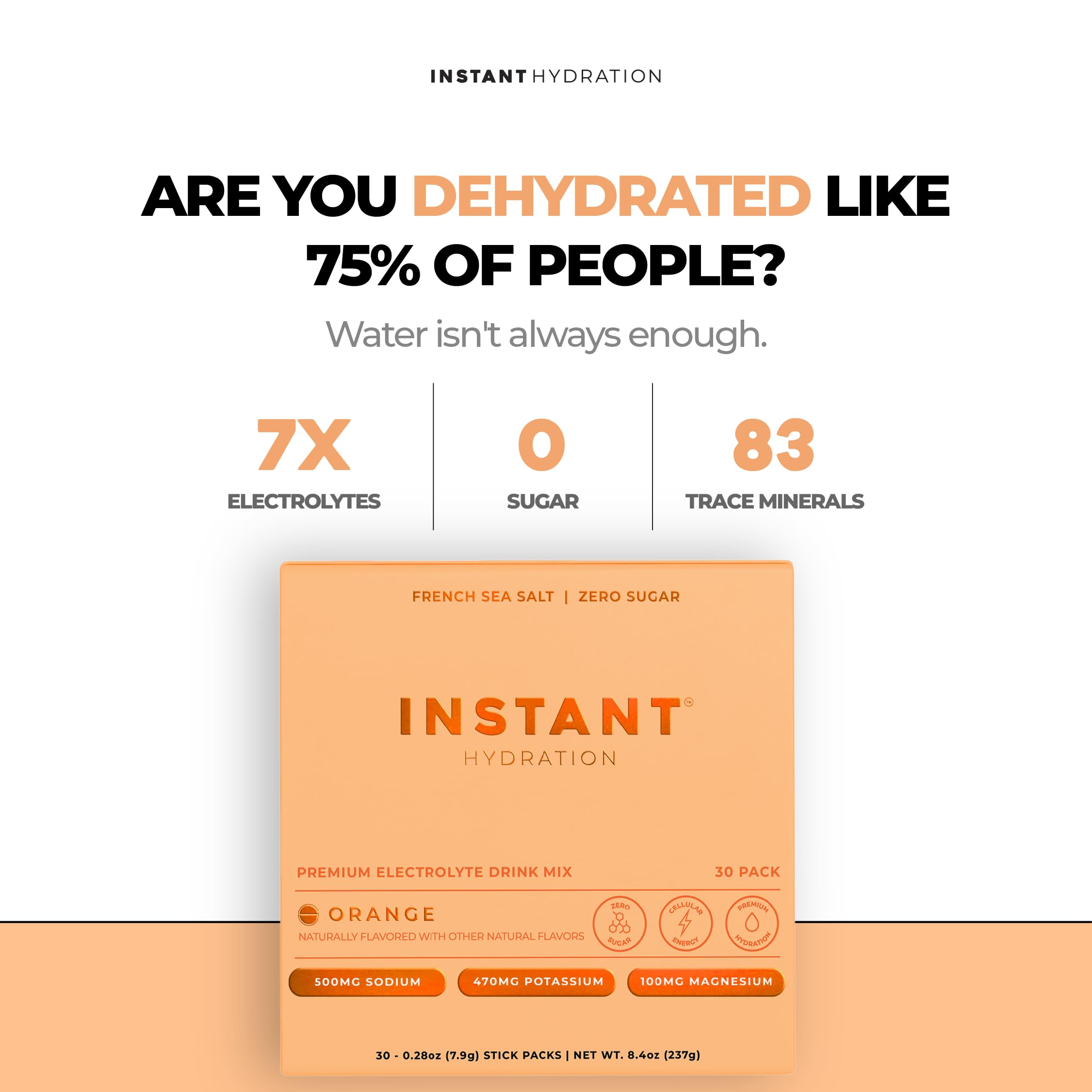 Instant Hydration bottle shows 1445 mg electrolytes per serving