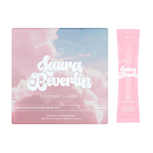 Instant Hydration cotton candy packets poured into water for quick hydration