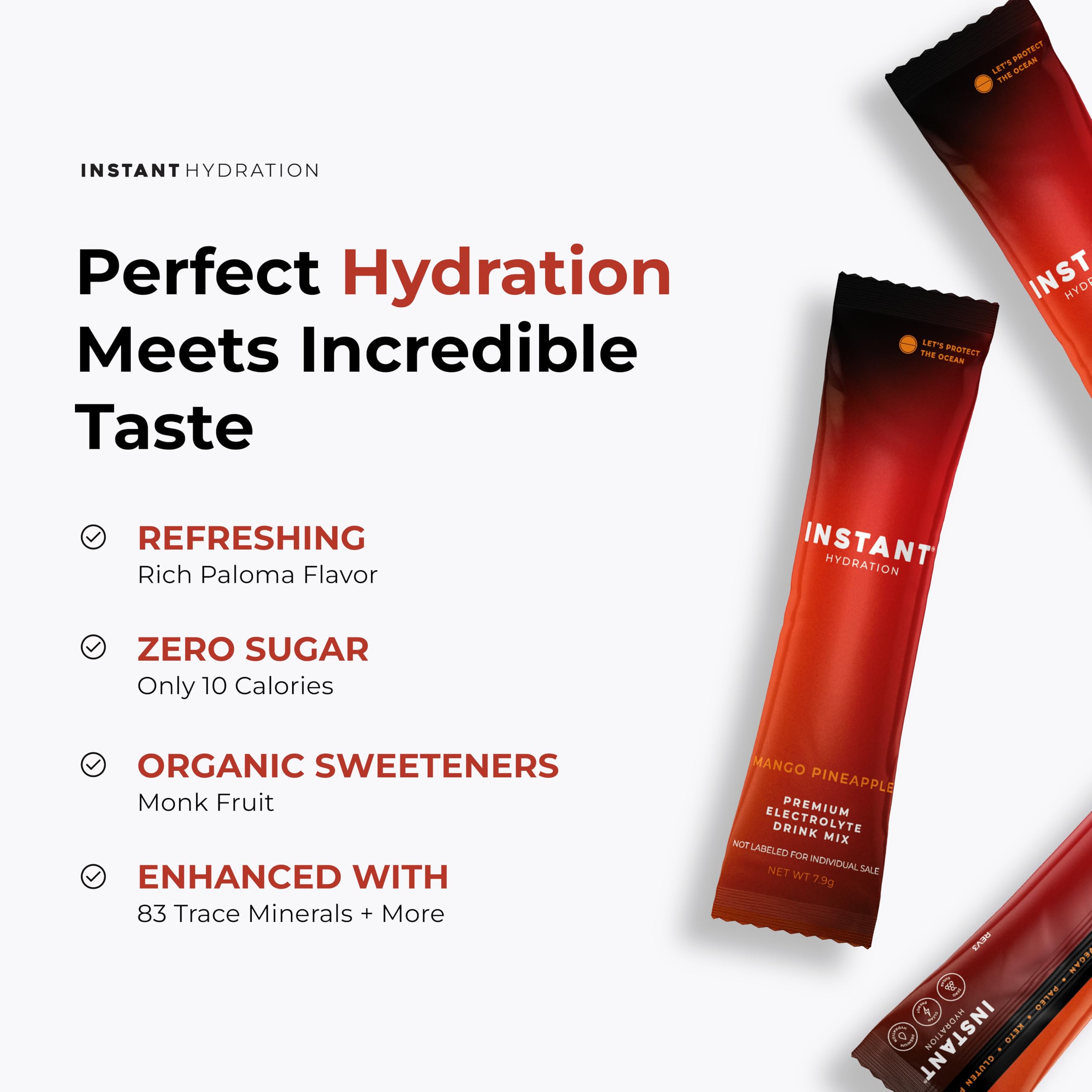 Instant Hydration mango pineapple flavor packets on gym bag shelf
