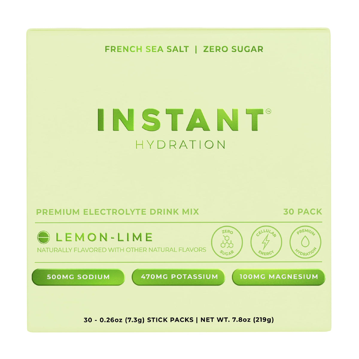 Instant Hydration lemon-lime packet front for on-the-go hydration