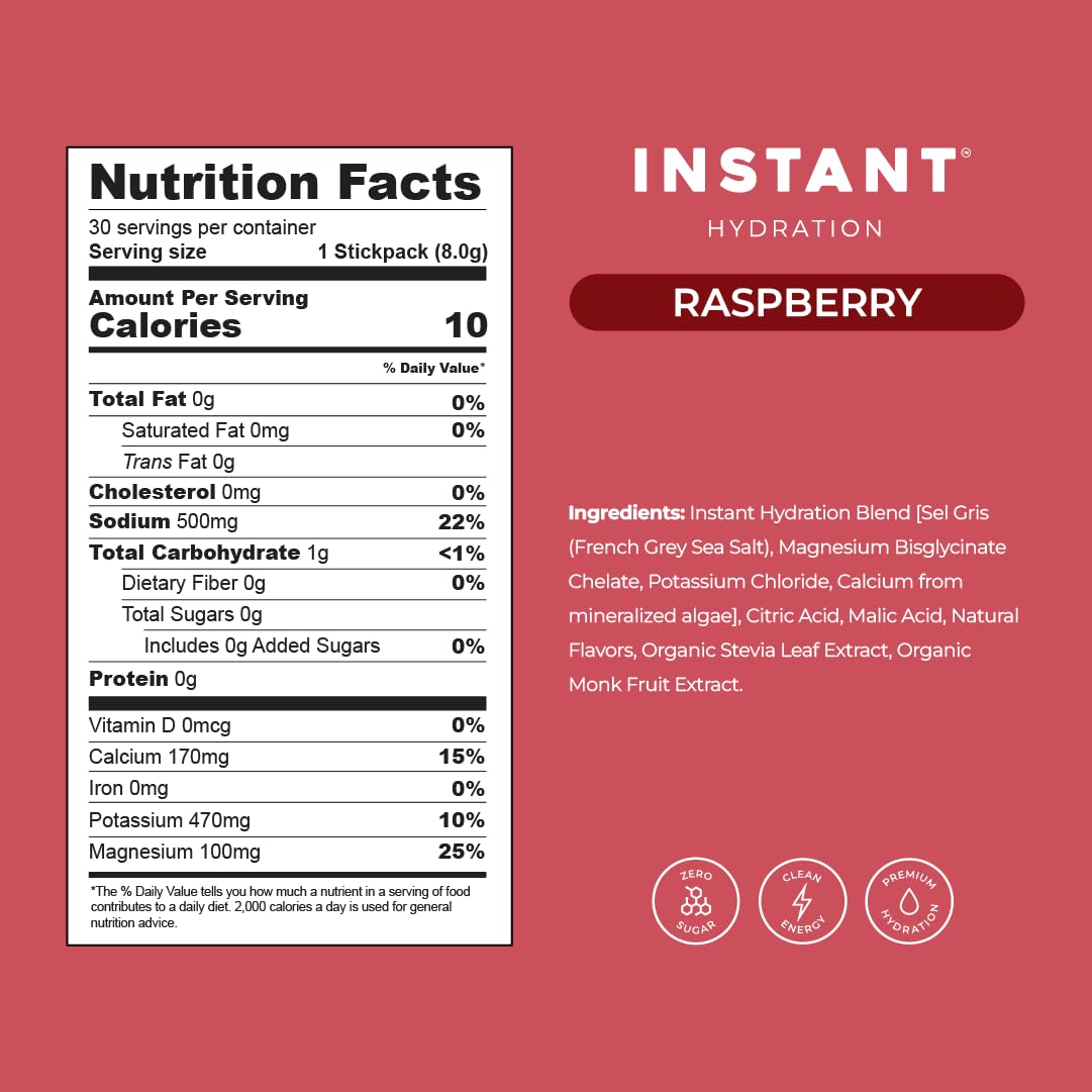 Instant Hydration nutrition panel highlights electrolytes and minerals