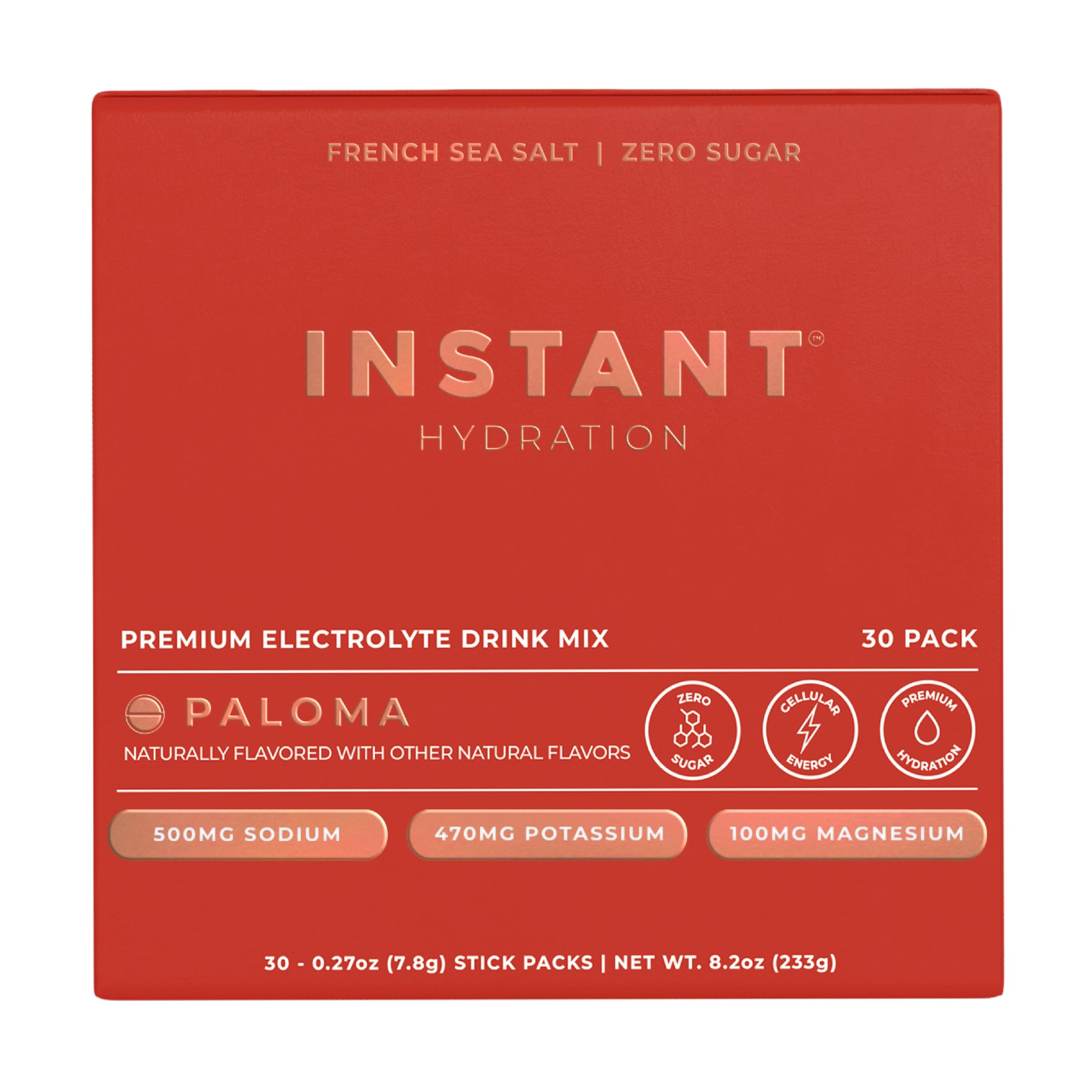 Instant Hydration Paloma powder packet ready for mix, delivering refreshing electrolytes.
