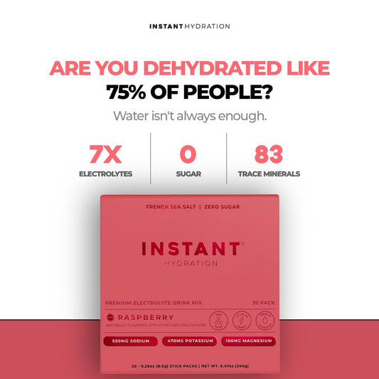 Instant Hydration raspberry packet close-up ready to pour for quick hydration