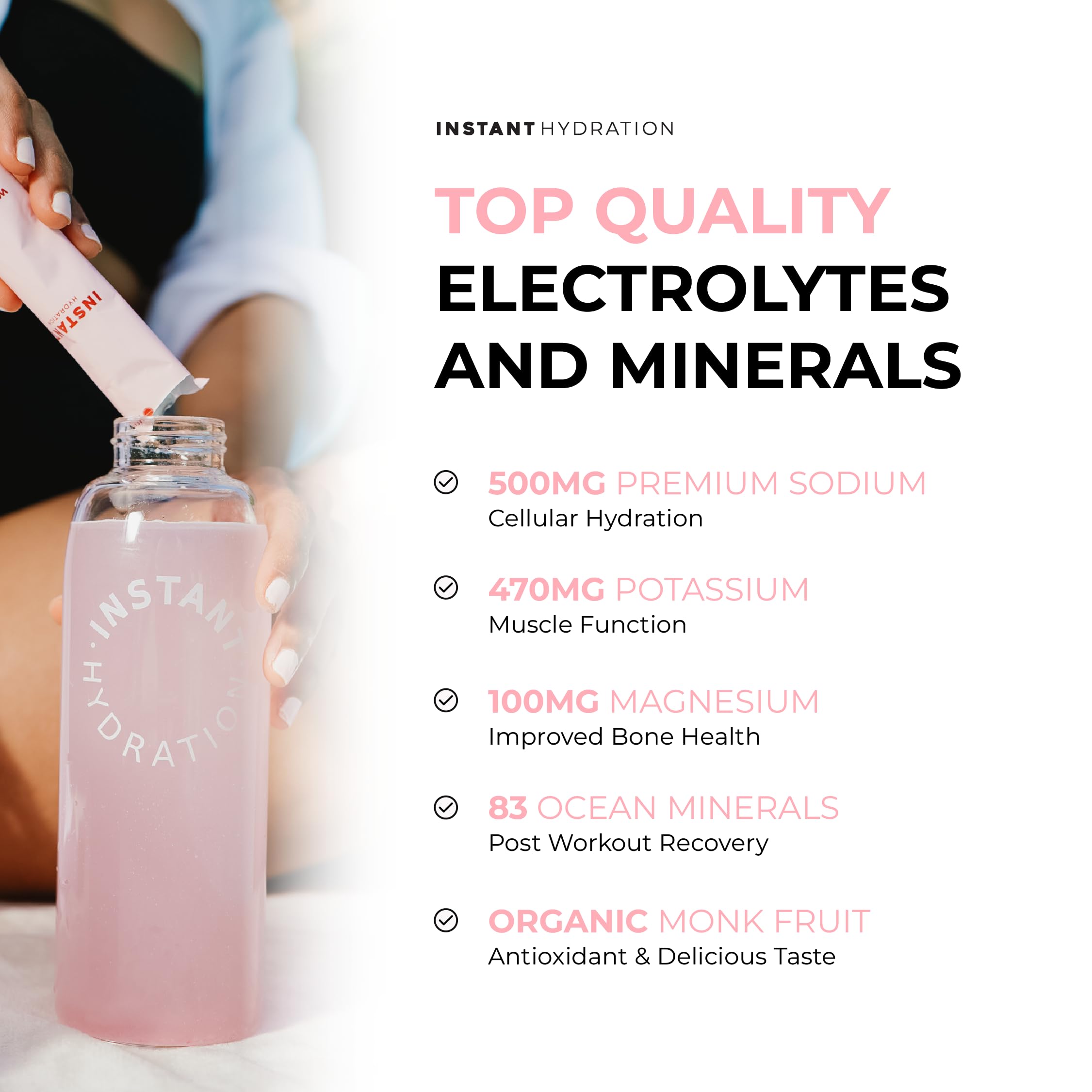 Instant Hydration watermelon powder dissolving in water for quick hydration after workouts.