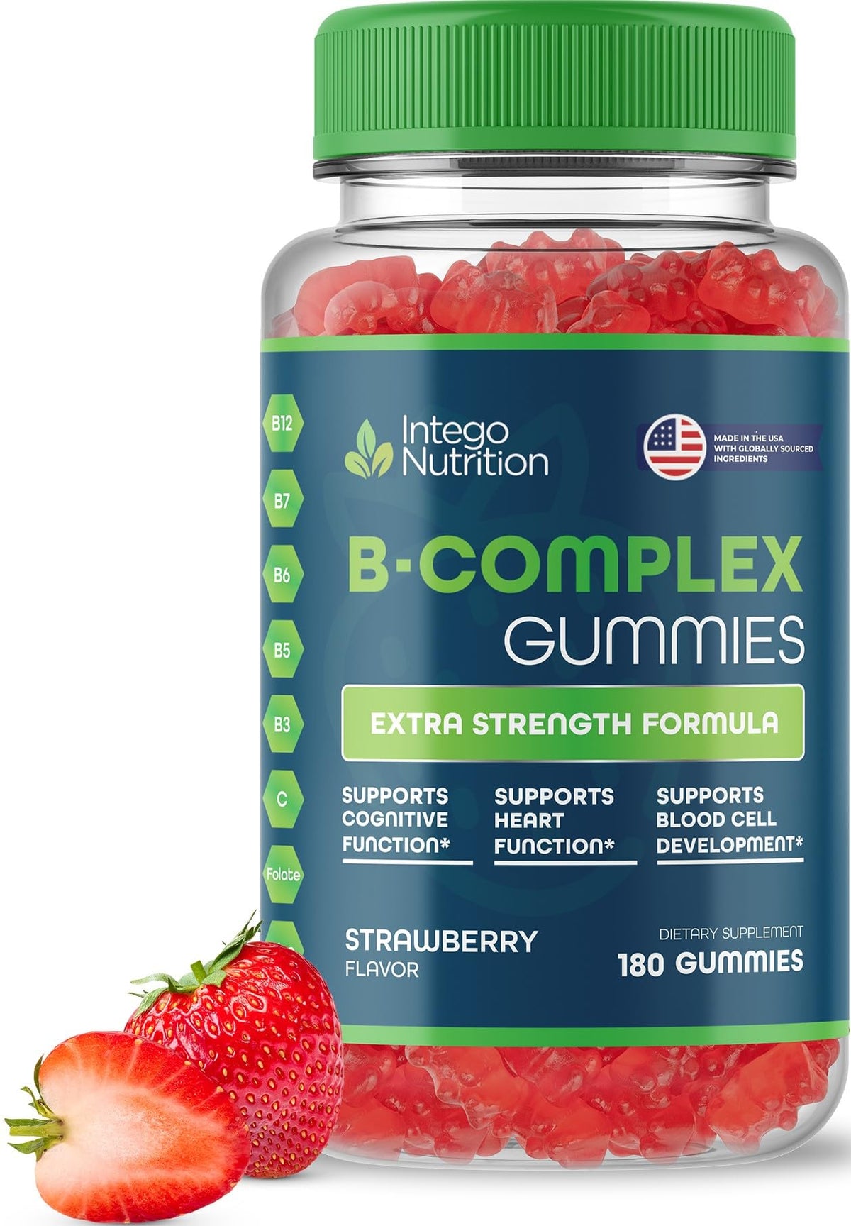 INTEGO Nutrition Vitamin B Complex Gummies bottle with energy support gummies.
